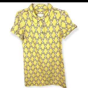 Kate Spade Silk & Linen Yellow Pink Dress Size XS Collared Cuffed Polo Mini